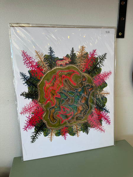 Kimboho Art Print Neon Moose Geode 14” x 11”