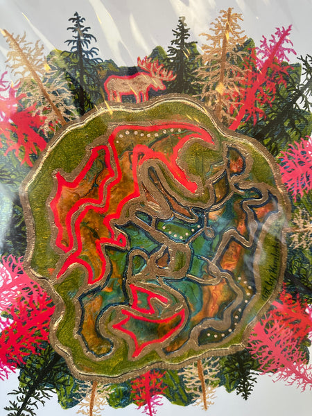 Kimboho Art Print Neon Moose Geode 14” x 11”