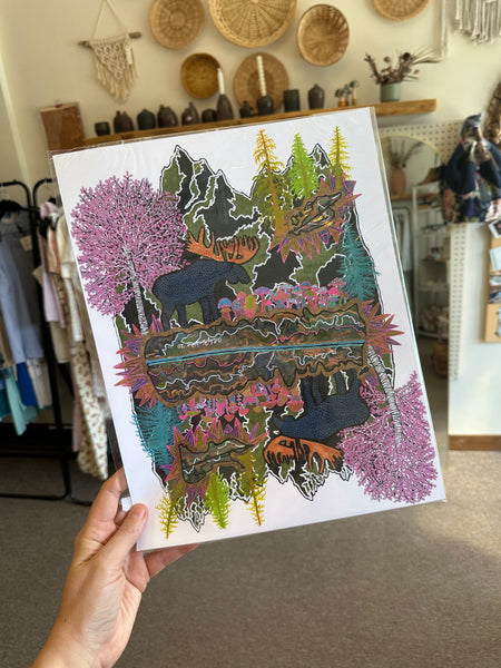 Kimboho Art Print Moose Reflection  14” x 11”