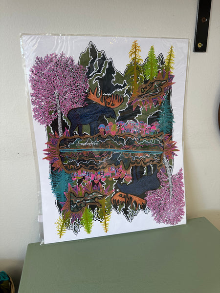 Kimboho Art Print Moose Reflection  14” x 11”