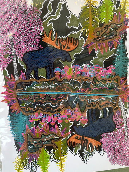 Kimboho Art Print Moose Reflection  14” x 11”