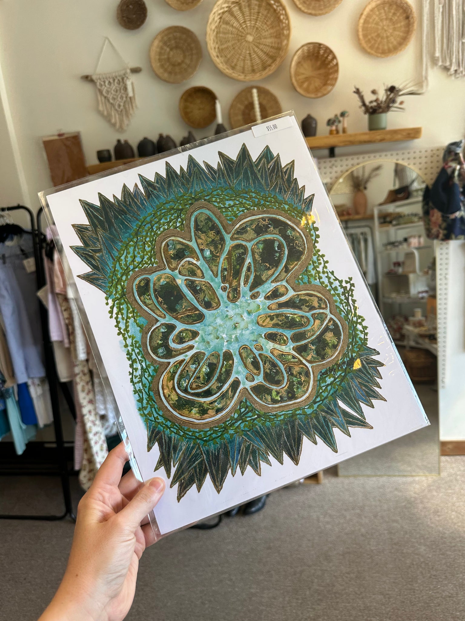 Kimboho Art Print Green Crystal Geode 14” x 11”