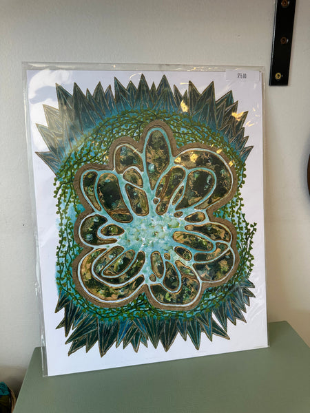 Kimboho Art Print Green Crystal Geode 14” x 11”