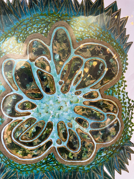 Kimboho Art Print Green Crystal Geode 14” x 11”
