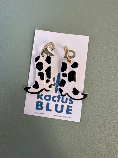Kactus Blue Cowboy Boot Earrings