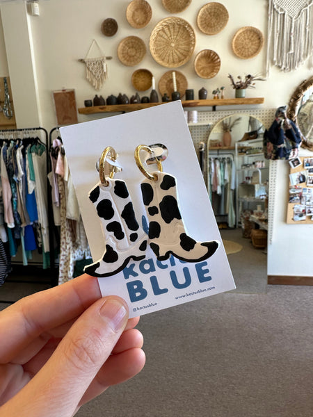 Kactus Blue Cowboy Boot Earrings