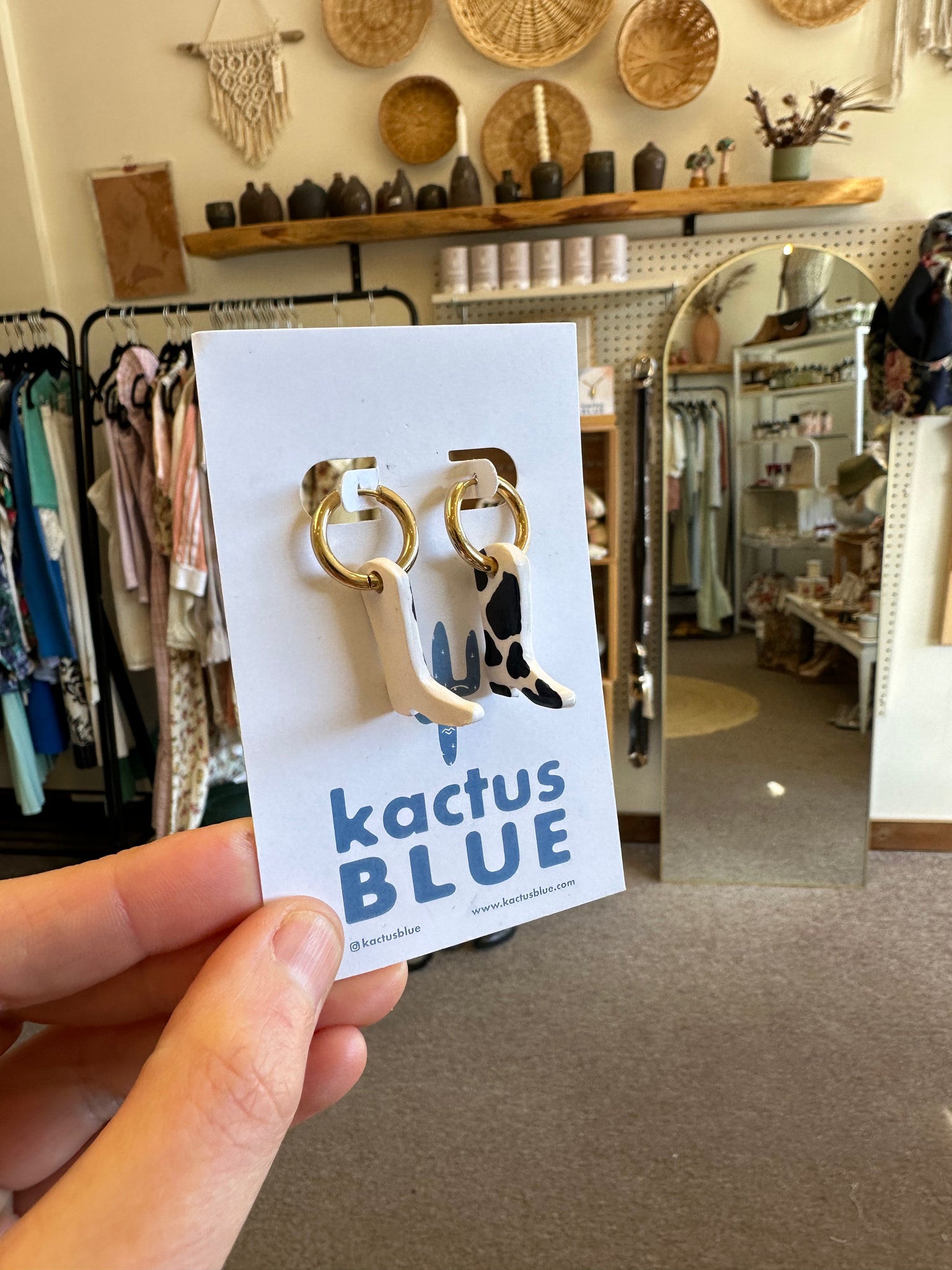 Kactus Blue Cowboy Boot Earrings