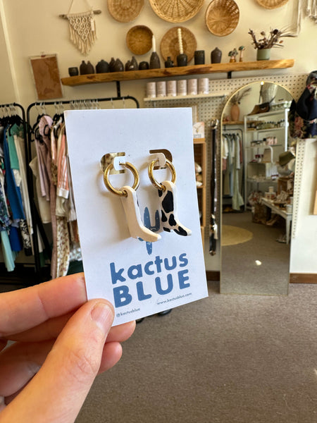 Kactus Blue Cowboy Boot Earrings