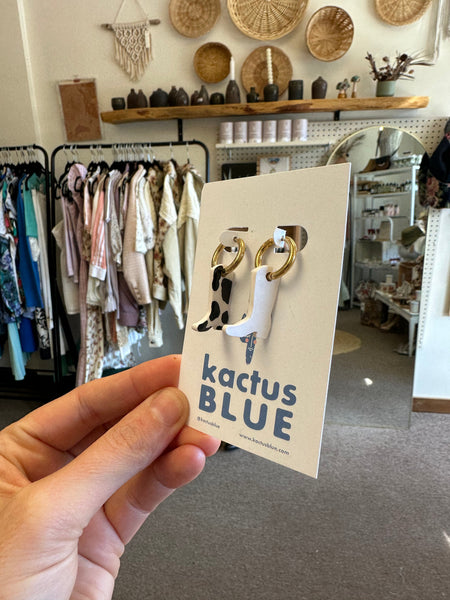 Kactus Blue Cowboy Boot Earrings