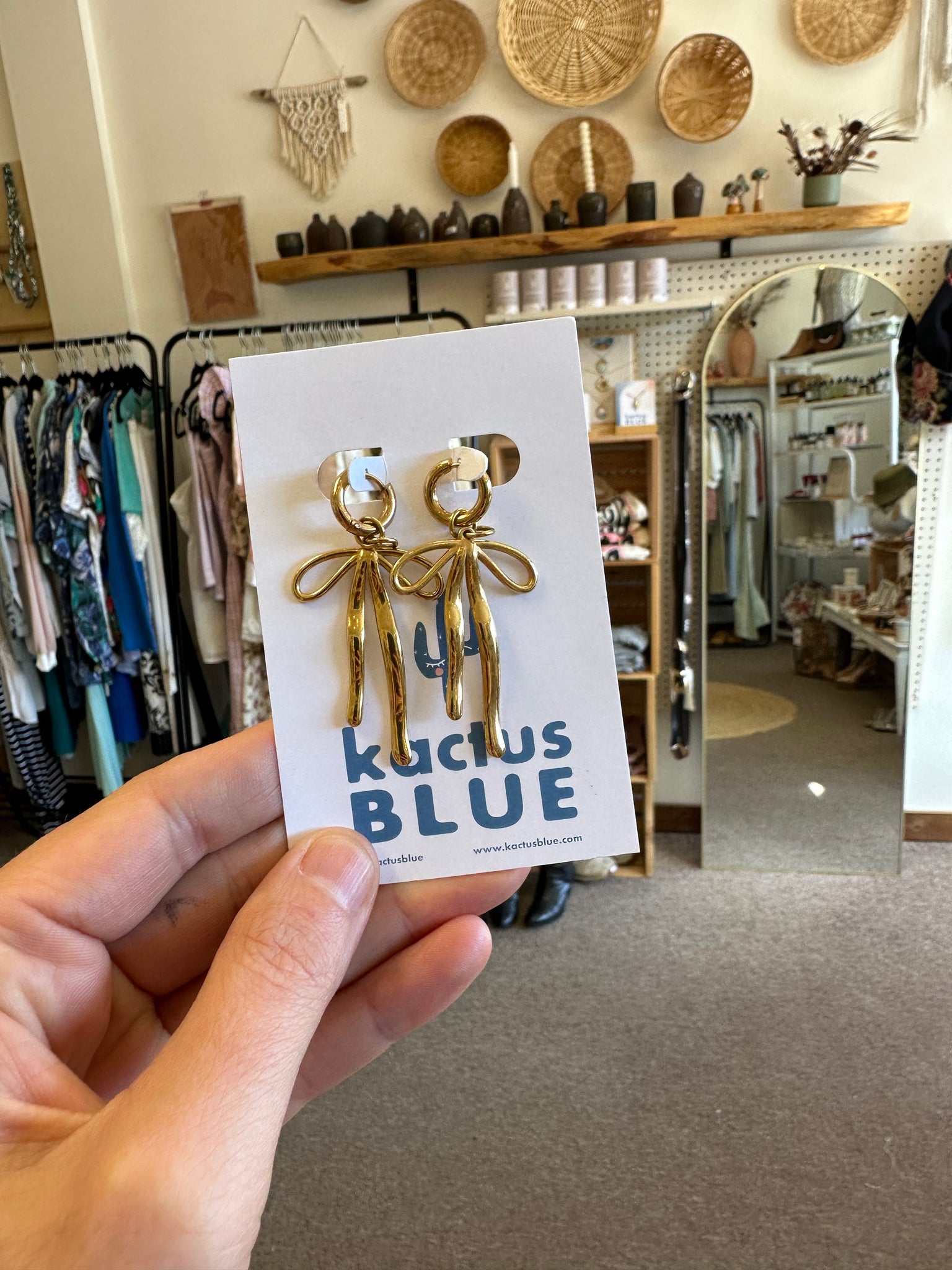Kactus Blue Golden Bows Earrings