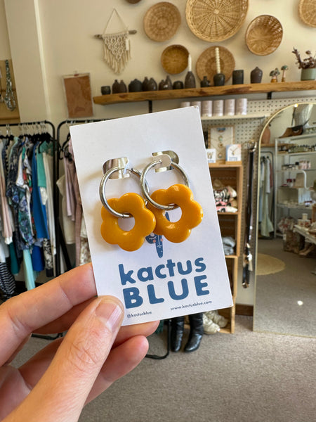 Kactus Blue Orange Flower Earrings