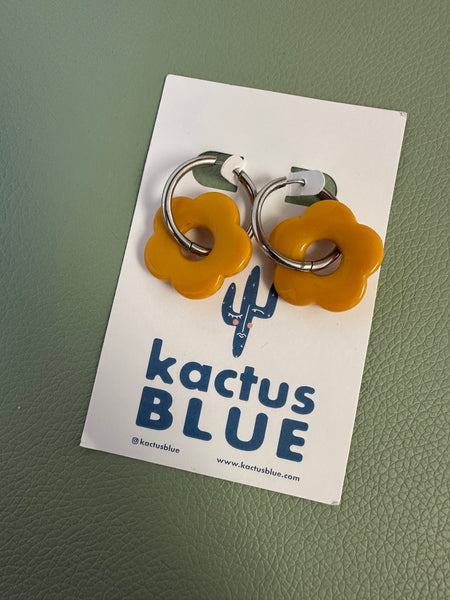 Kactus Blue Orange Flower Earrings