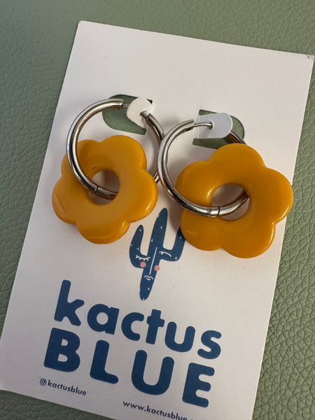 Kactus Blue Orange Flower Earrings