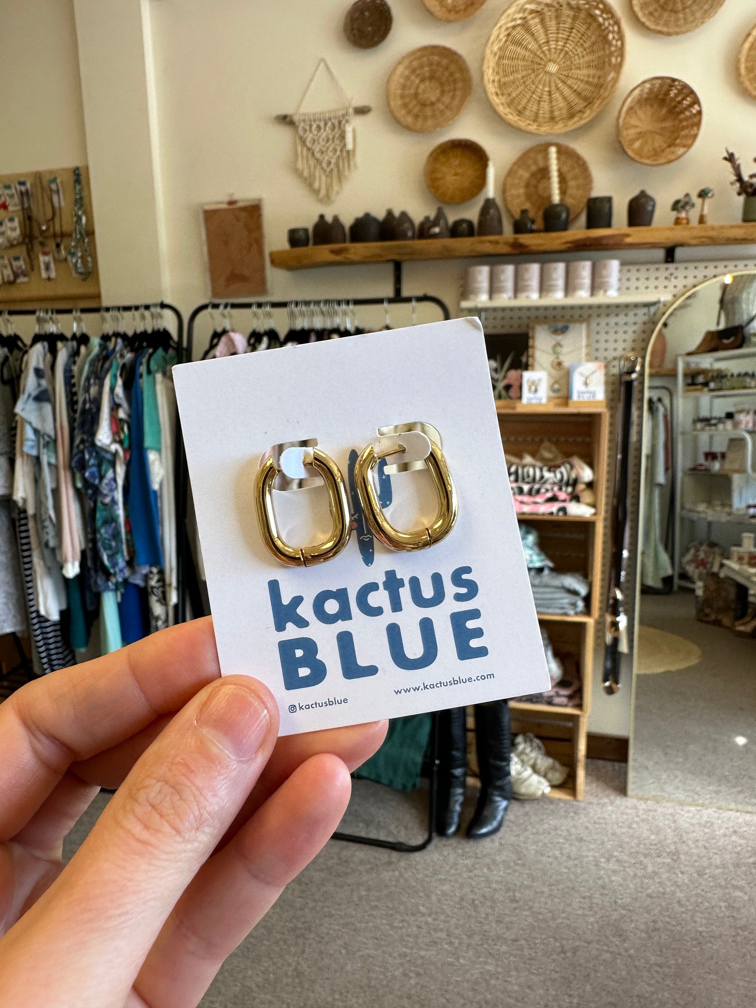 Kactus Blue - Chunky Stackable Oval Hoop Earrings