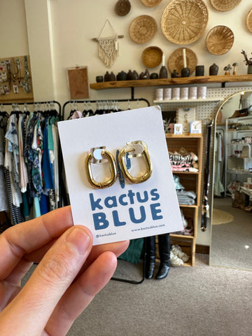 Kactus Blue - Chunky Stackable Oval Hoop Earrings