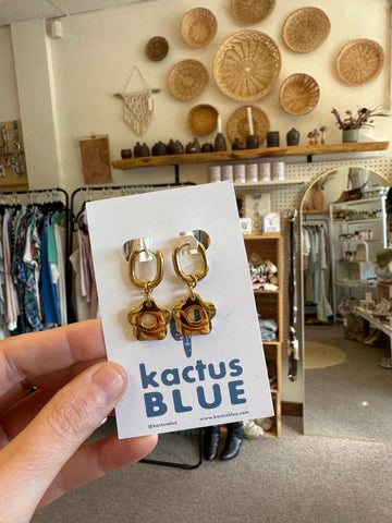 Kactus Blue Golden Flower Earrings