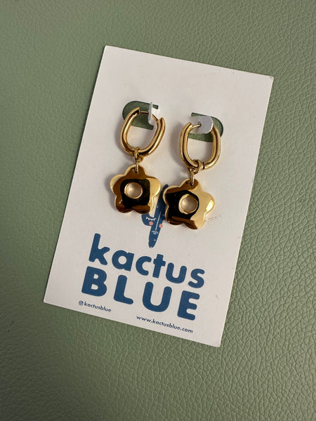 Kactus Blue Golden Flower Earrings