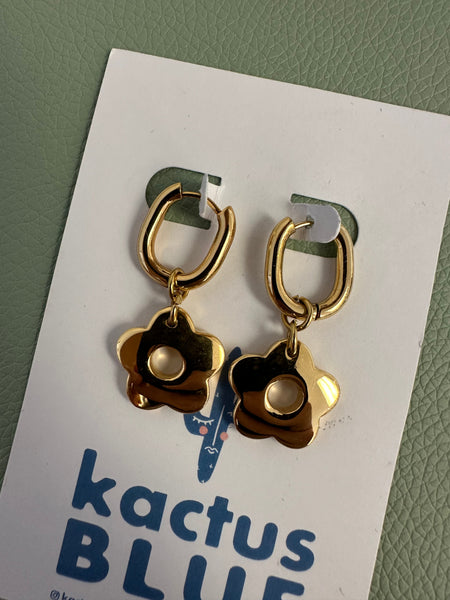 Kactus Blue Golden Flower Earrings