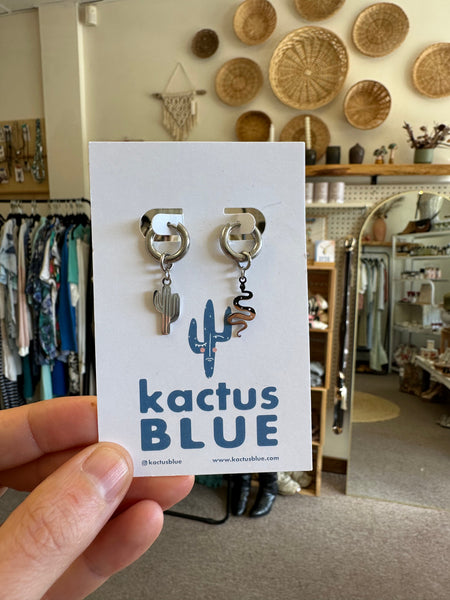 Kactus Blue - Silver Cactus + Snake Earrings