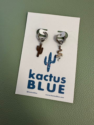 Kactus Blue - Silver Cactus + Snake Earrings