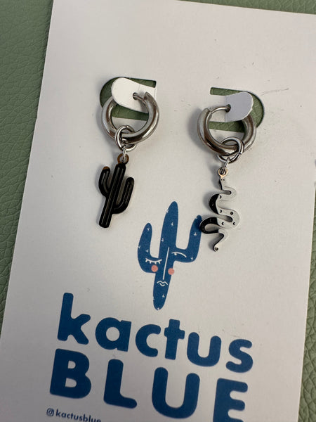 Kactus Blue - Silver Cactus + Snake Earrings
