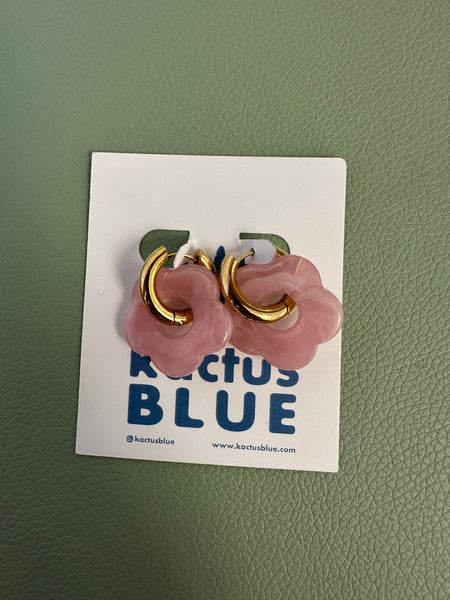 Kactus Blue Gold Hoop Pink Flower Earrings
