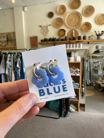 Kactus Blue - Silver Hoop Blue Flower Earrings