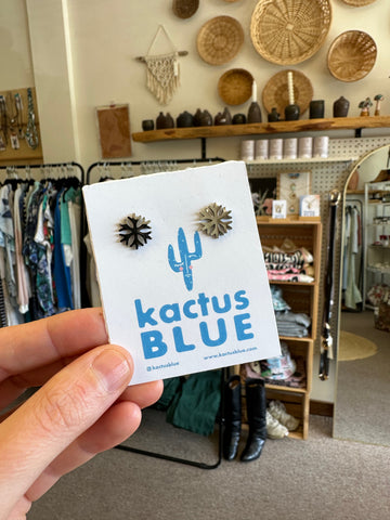 Kactus Blue - Silver Snowflake Stud Earrings