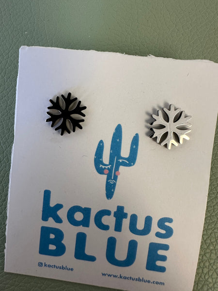 Kactus Blue - Silver Snowflake Stud Earrings