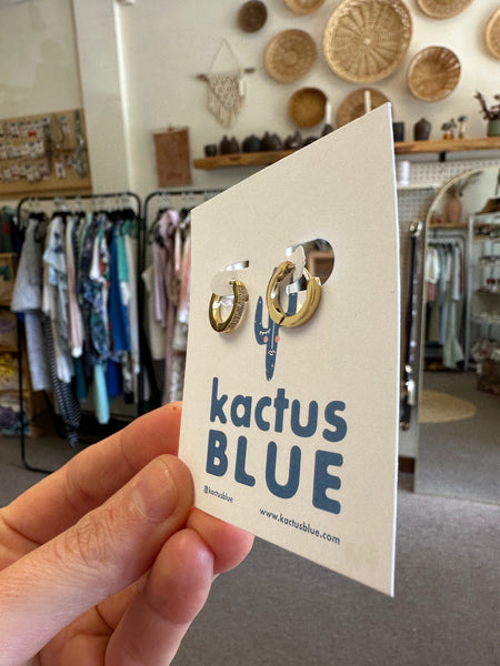 Kactus Blue - Sparkly Dainty Gold Hoop Earrings