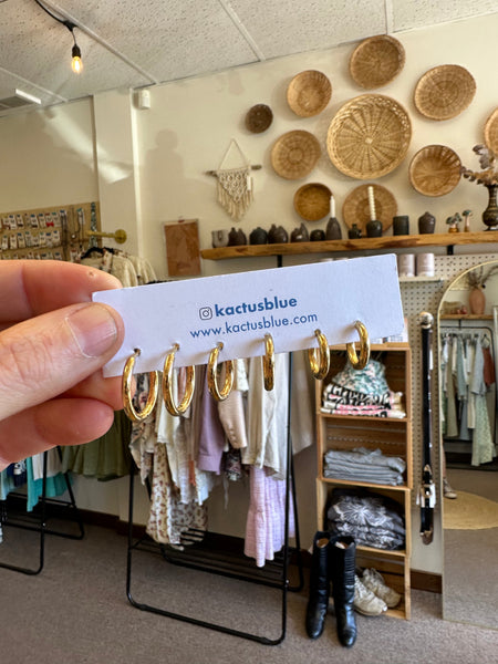 Kactus Blue - Gold Hoop Earrings Trio