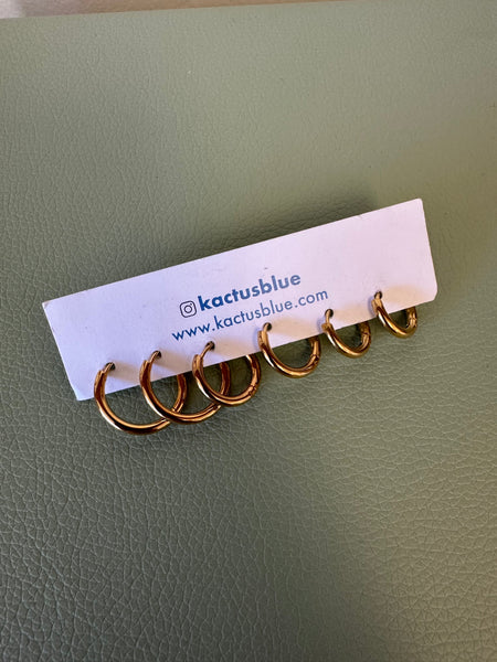 Kactus Blue - Gold Hoop Earrings Trio