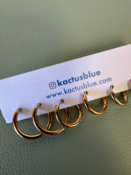 Kactus Blue - Gold Hoop Earrings Trio