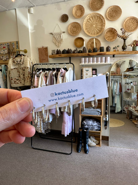 Kactus Blue - Silver Hoop Earrings Trio