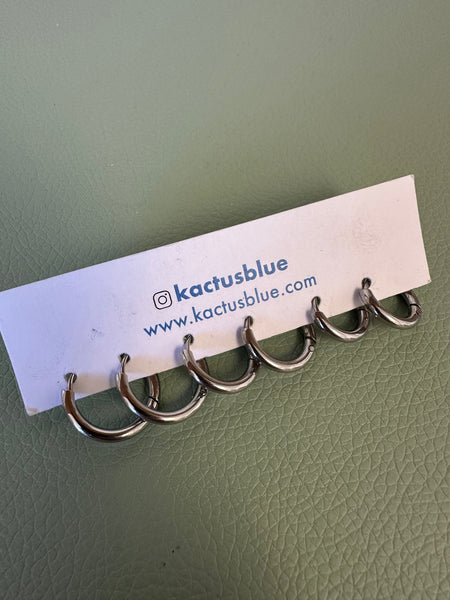 Kactus Blue - Silver Hoop Earrings Trio