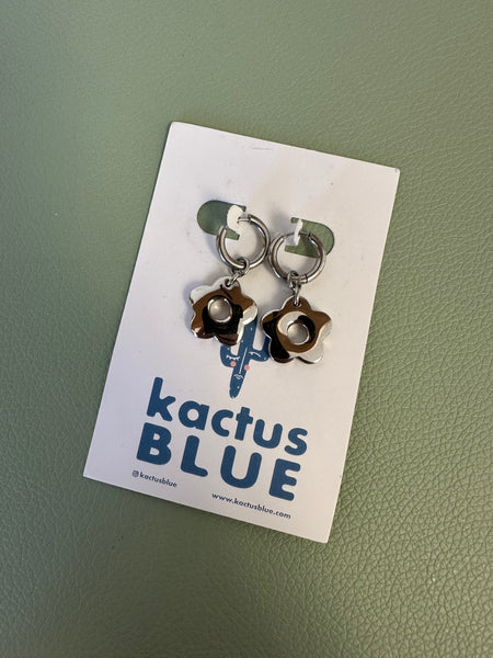 Kactus Blue - Silver Flower Earrings