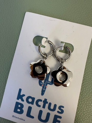Kactus Blue - Silver Flower Earrings