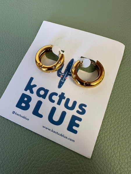 Kactus Blue - Gold Chunky Hoop Earrings with Crystal Details