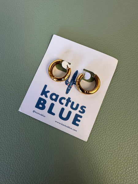 Kactus Blue - Gold Chunky Hoop Earrings with Crystal Details