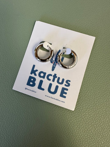 Kactus Blue - Silver Chunky Hoop Earrings with Crystal Details