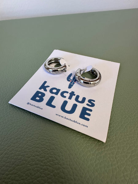 Kactus Blue - Silver Chunky Hoop Earrings with Crystal Details