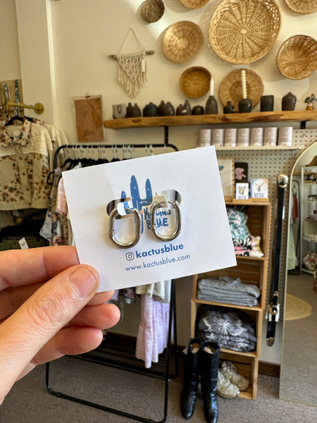 Kactus Blue - Silver Stackable Oval Hoop Earrings