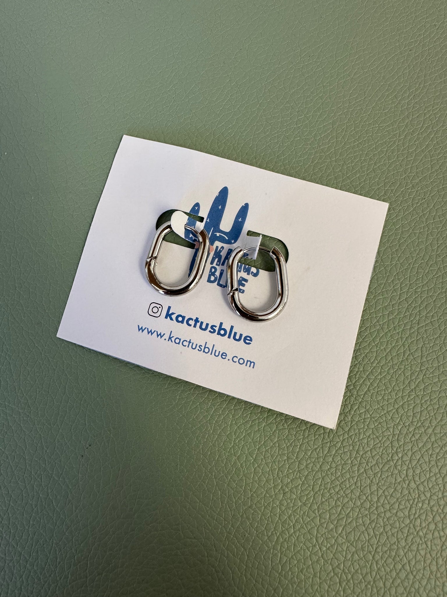 Kactus Blue - Silver Stackable Oval Hoop Earrings