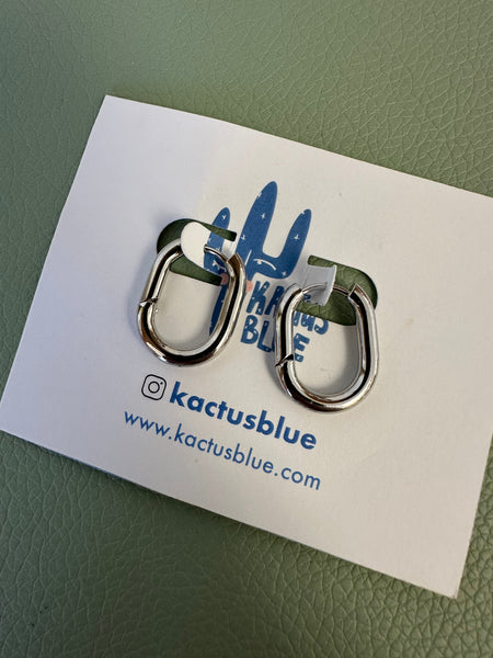 Kactus Blue - Silver Stackable Oval Hoop Earrings