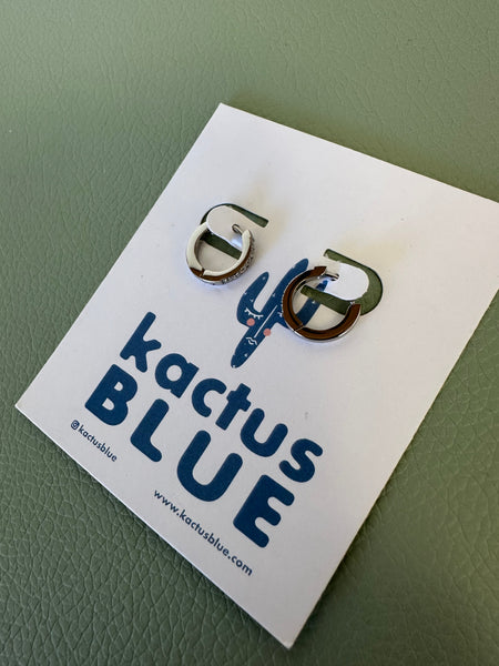Kactus Blue - Sparkly Dainty Silver Hoop Earrings