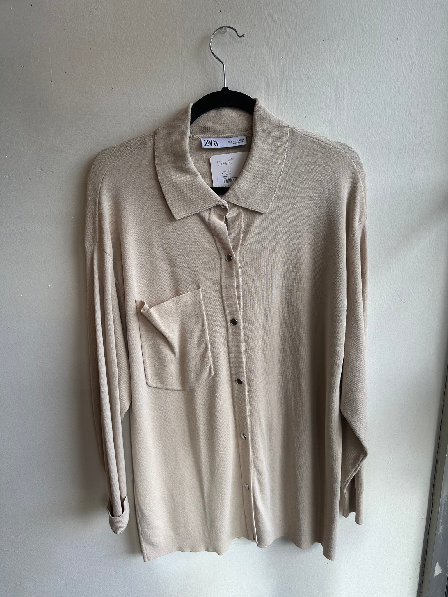Zara Beige Long Sleeve Button up | Size Small