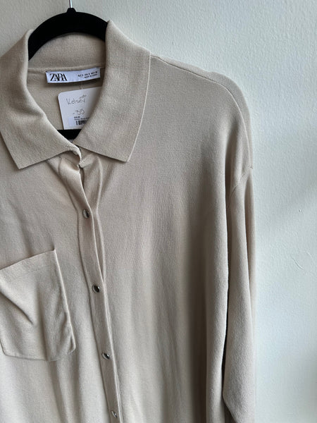 Zara Beige Long Sleeve Button up | Size Small