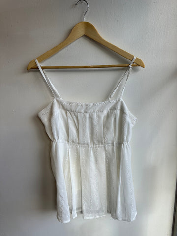 Embroidered White Boho Baby Doll Tank Top | Size Large