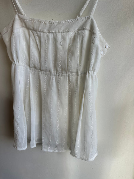 Embroidered White Boho Baby Doll Tank Top | Size Large