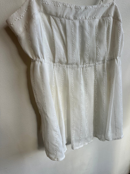 Embroidered White Boho Baby Doll Tank Top | Size Large